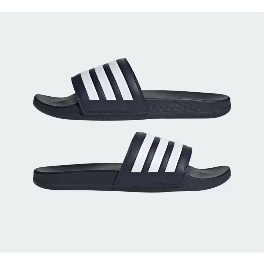 ADIDAS Adilette Shower Slides Mens 5 Women's 6 Black White 3-Stripes Comfort NWT